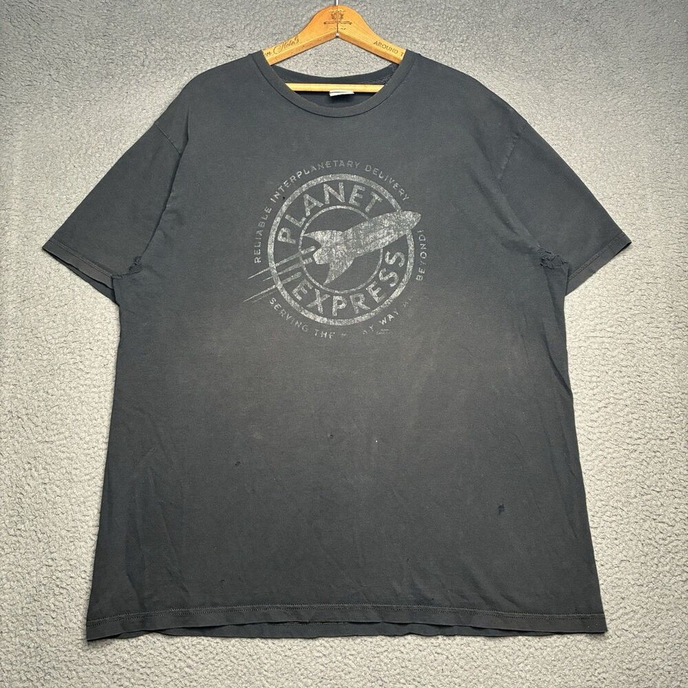 Futurama Planet Express Shirt Mens 2XL Gradient Black TV Show Cartoon Distressed